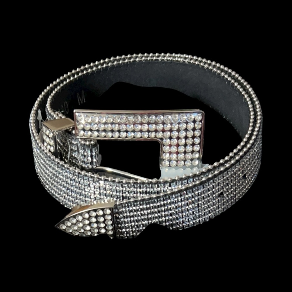 Crystal-Embellished Silver Women's Belt